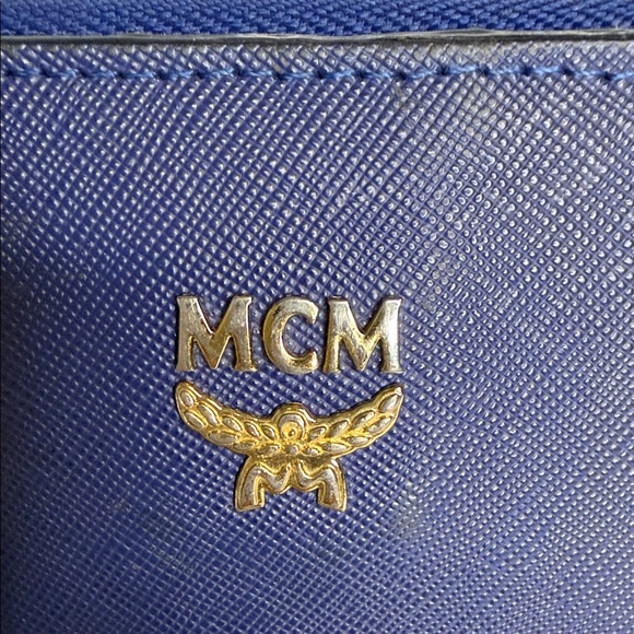MCM Blue Saffiano Leather Wallet with Gold Accents - Picture 2 of 16